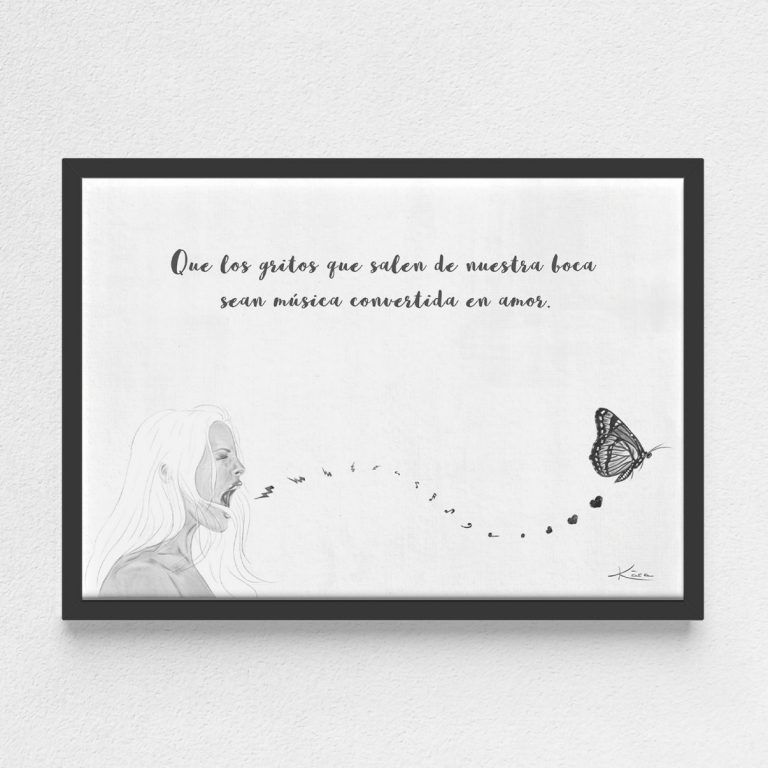 Cuadro con ilustración digital de chica con mariposa - El grito