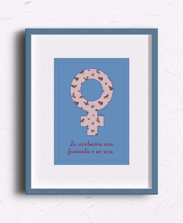 Cuadro con símbolo feminista y frase feminista