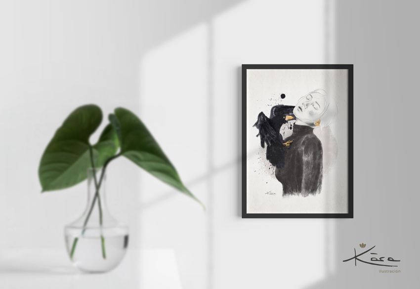 Decoración de interiores con ilustración de chica ANSIEDAD