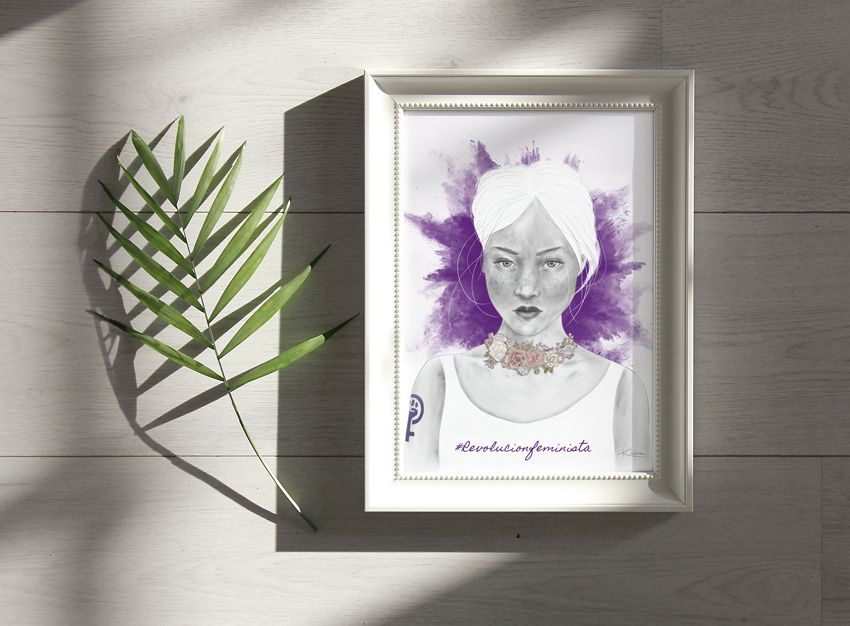 Decoración de interiores con cuadro con ilustración feminista chica revolución feminista