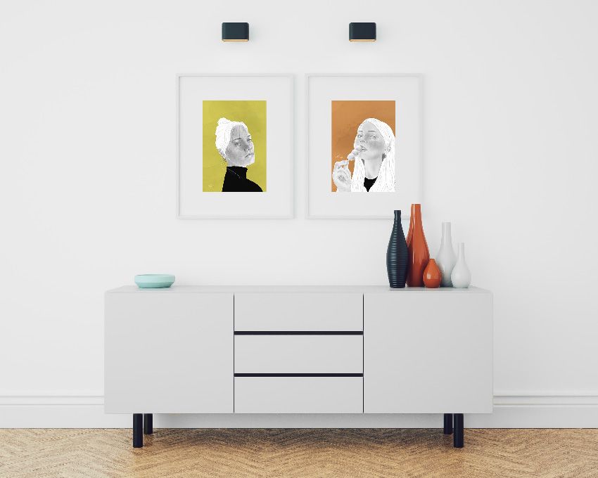 Decoración de interiores con cuadros con ilustración de chicas AVARICIA Y GULA