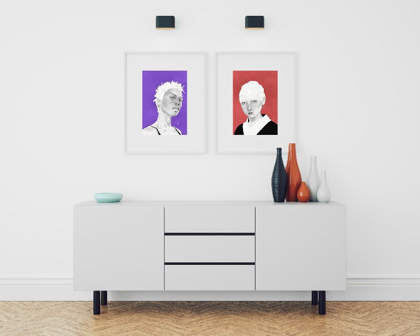 Decoración de interiores con cuadros con ilustración de chicas SOBERBIA e IRA