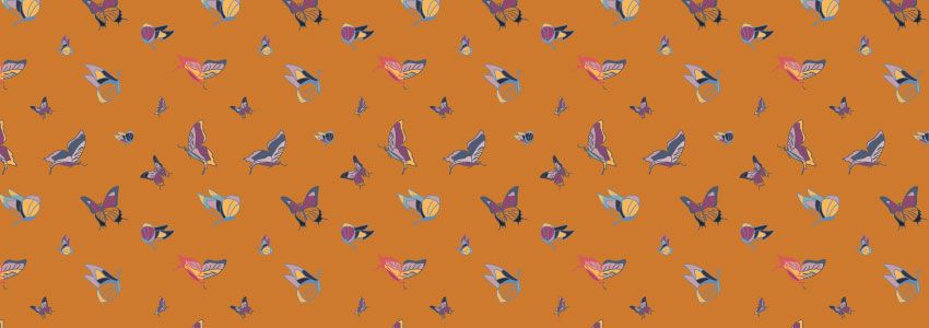 Ilustración digital con pattern de mariposas naranja