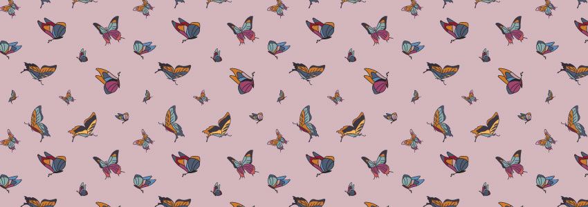 Ilustración digital con pattern de mariposas rosa