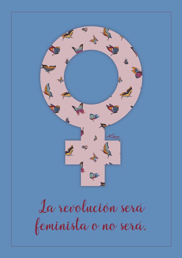 ilustración con el símbolo feminista rosa