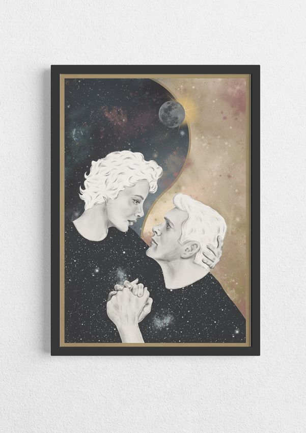 Cuadro con ilustración digital astrológica eclipse de sol