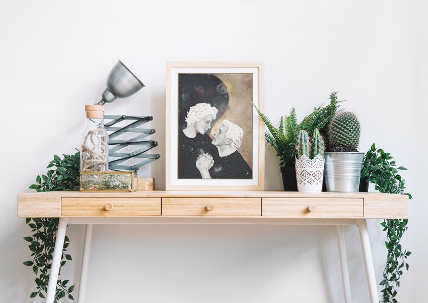 Cuadro con ilustración digital astrológica eclipse de sol