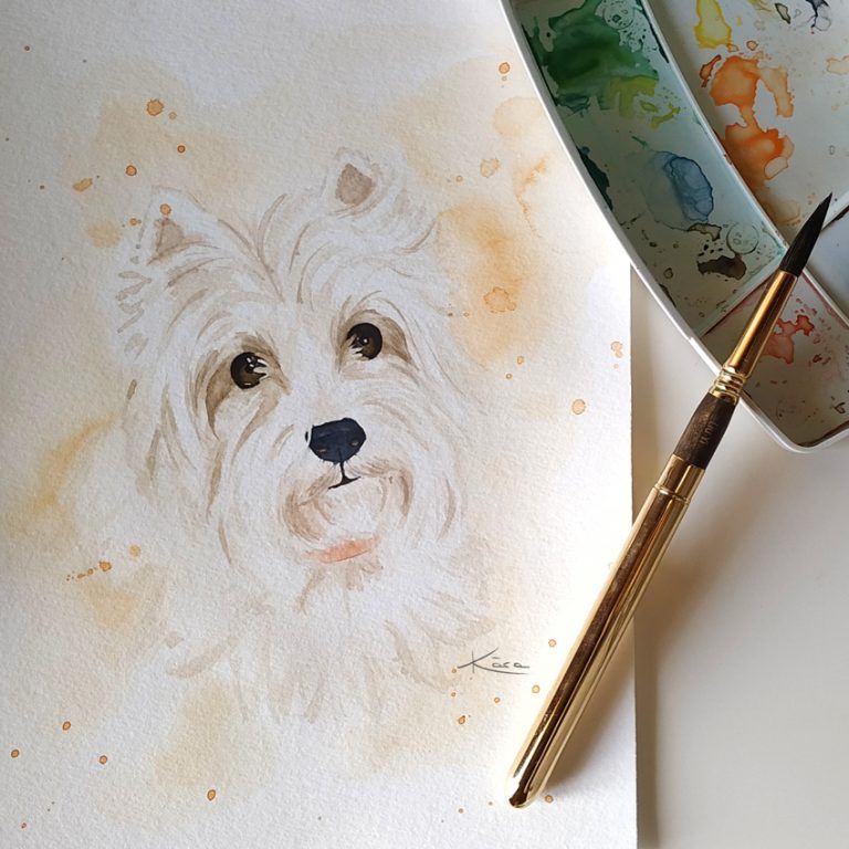 Acuarela de mascota por encargo perra Akira