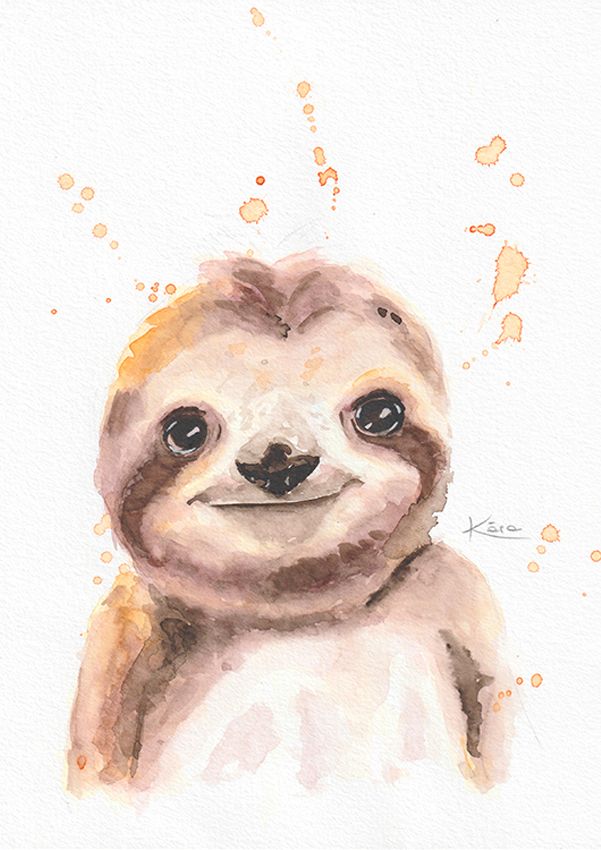 Acuarela original del perezoso Tomás