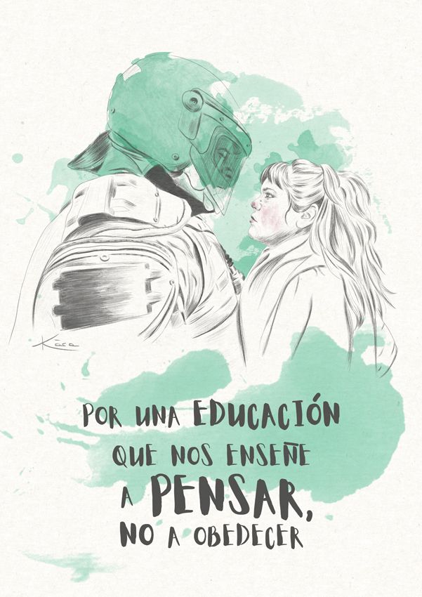Cartel feminista con frase reivindicativa " Por una educación que nos enseñe a pensar"