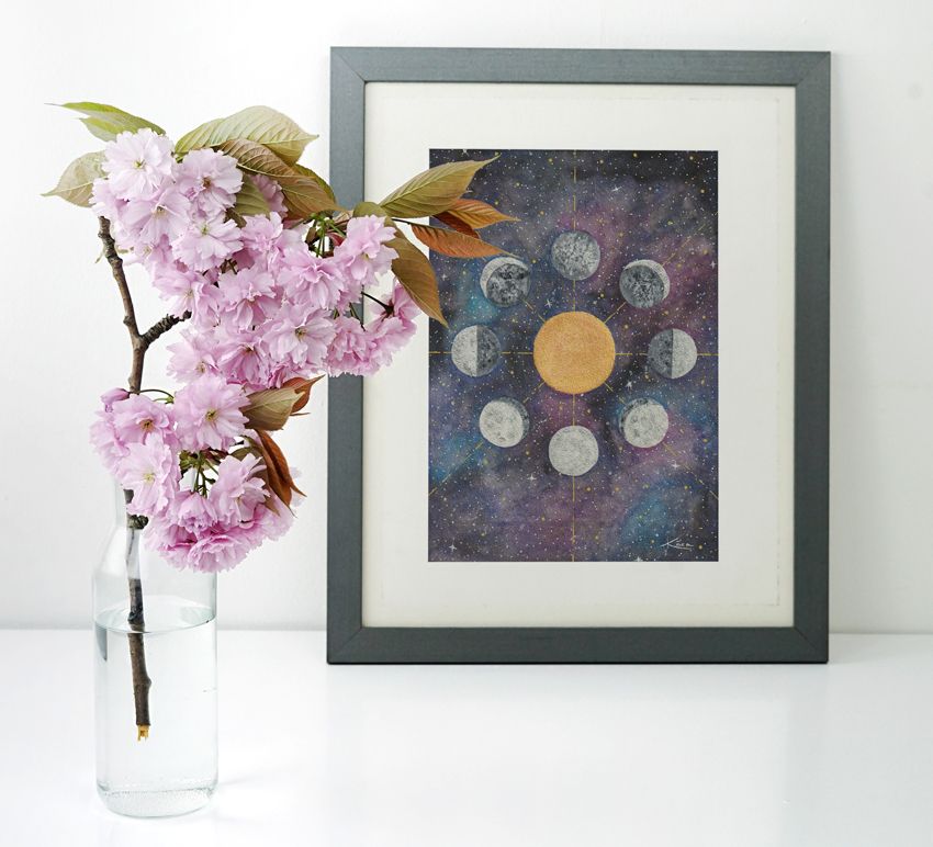 Decoración de interiores con cuadro con ilustración astrología fases de la luna