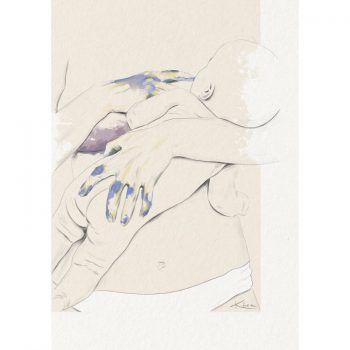 Ilustración feminista en acuarela digital sobre lactancia materna