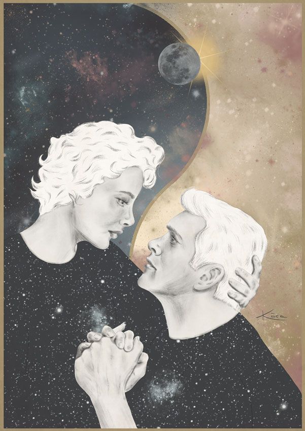 Ilustración digital astrológica eclipse de sol