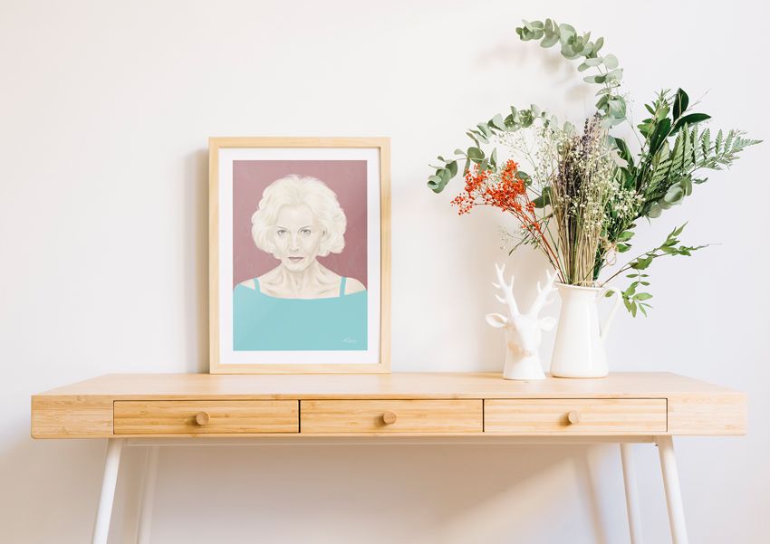 Cuadro con ilustración digital de Marisa Paredes como diosa del fuego