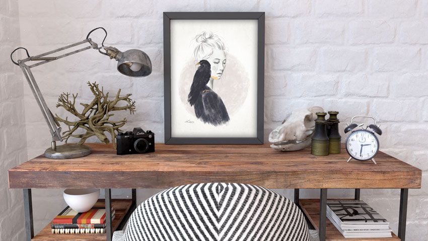 Decoración de interiores con cuadro con ilustración de chica CULPA