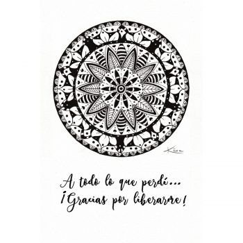 Ilustración de mandala para colorear con frase inspiradora